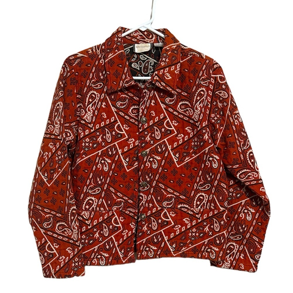 Rare Retro 90s Bandana Print Jacket Rust Red Western maximalist Rodeo small - Picture 2 of 13